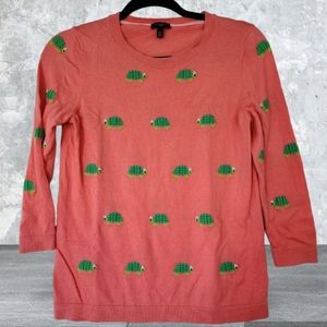 Talbots Turtle Embroidered Novelty Scoop neck‎ long sleeve knit sweater sz Mp